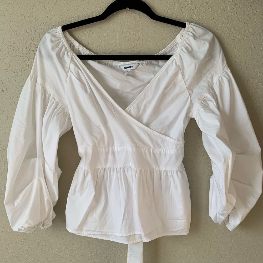 Express White Ruffled Sleeve Peplum Top